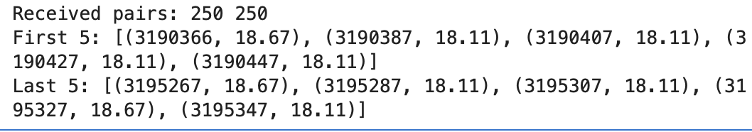 Python output confirming buffered data received